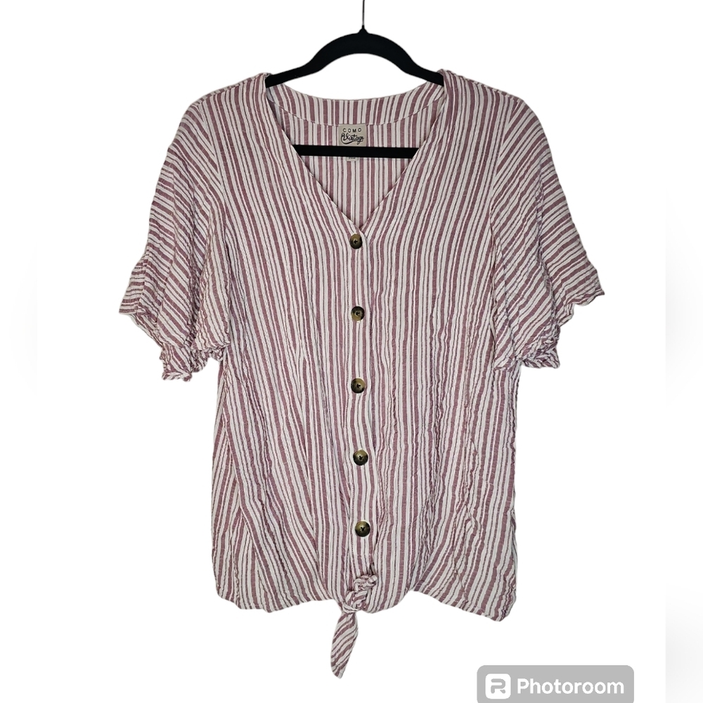 Como Vintage-Womens-Medium-Striped‎ Button-Up Blouse
